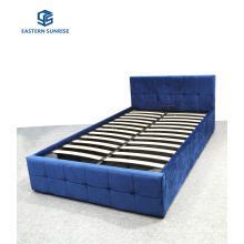 Simple Design Double Bed Upholstered with Blue Velvet